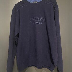 NWT Navy Blue Versace Jeans Couture Long Sleeve Stitched Wool Sweater Size XL